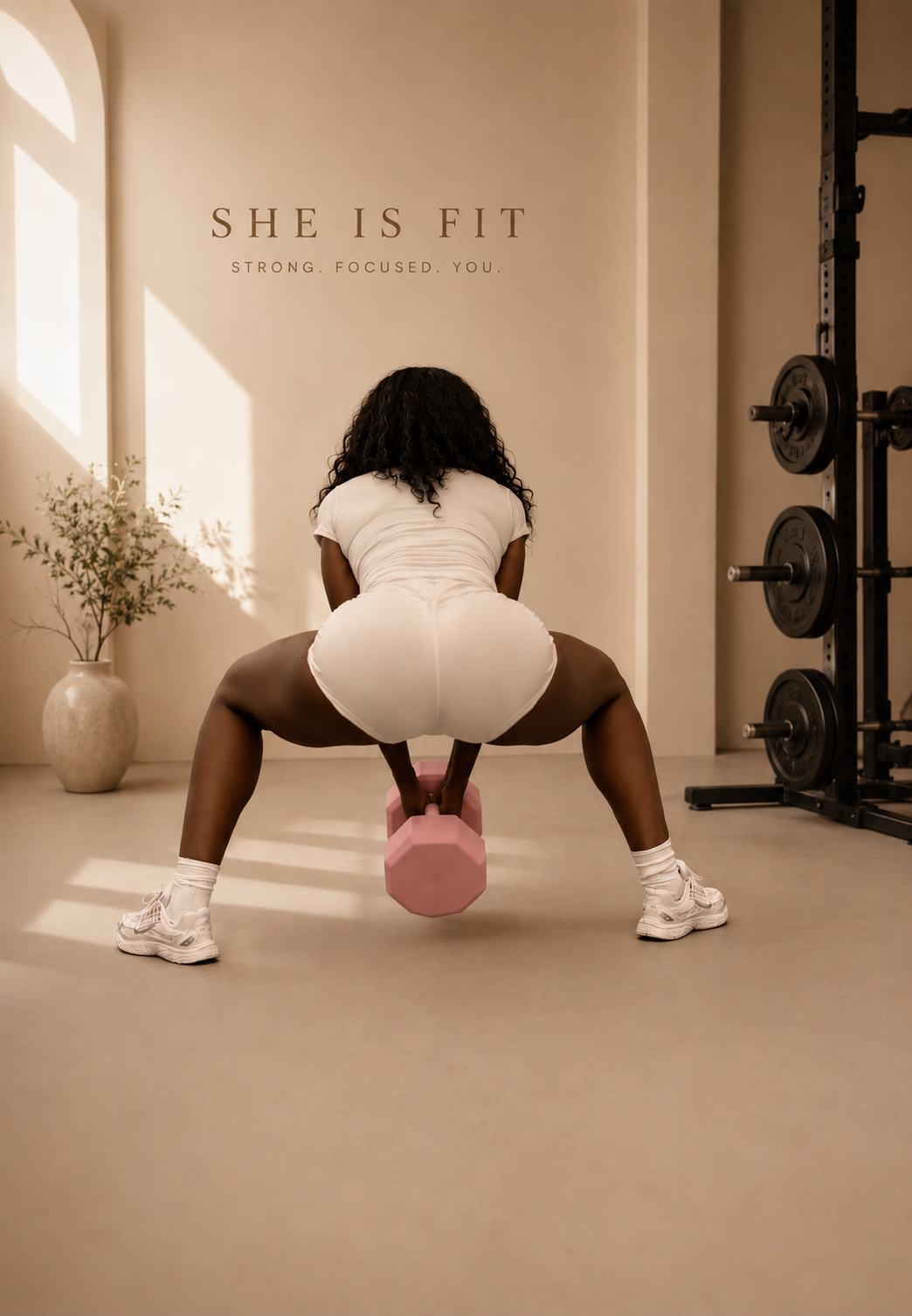 Woman performing a barbell squat in a luxury gym